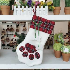 Lattice Christmas Stocking Glitter Tree Decoration Dog Paw Christmas Socks Bulk