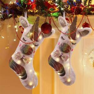 Home Xmas Stocking With LED Light Unicorn Christmas Decoration Sock