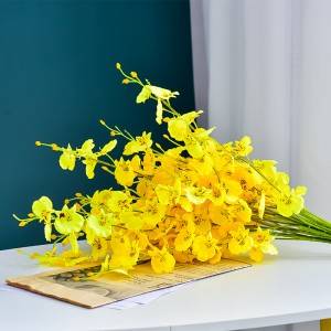 5 Fork Yellow Dancing Lanter Artificial Flower Bouquet Wedding Fake Flower