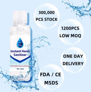 100 ml-es nagykereskedelmi gyári saját címkés egyedi logó antibakteriális vízmentes 75%-os alkoholos azonnali kézfertőtlenítő