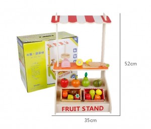 New Style Pretend Play Set di legnu Cutting Fruit Toys for Kids Wood Fruit Stand Toy Role Play Game per a prumuzione