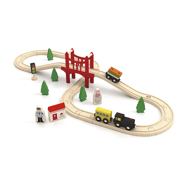 Wooden Toy Train Track Set 37 Piece Puzzles Kids Educational