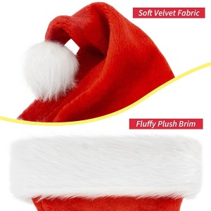 Santa Hat Christmas Santa Claus Cap Xmas Holiday Hat with Soft Plush Velvet