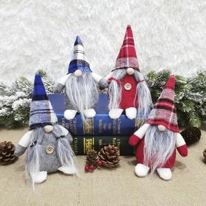 Krismasy Santa Gnome Plush Doll Elf Dwarf Decor miaraka amin'ny haingo volombava satroka plaid