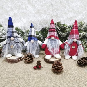 Christmas Santa Gnome Plush Doll Elf Dwarf Decoration with Beard Ornaments Plaid Hat