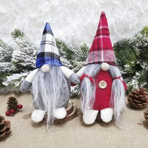 Christmas Santa Gnome Plush Doll Elf Dwarf Decoration with Beard Ornaments Plaid Hat