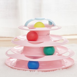 Pet Toy ສີ່ຊັ້ນປິດສະໜາ Turntable Ball Tower Track Cat Toy
