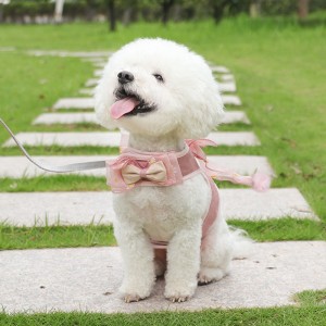 Bowknot Pet Chest Harness Respirável Anti-strike Dog Leash Set Atacado