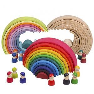 Big Rainbow Building Blocks Tower Wood Toys Balls Plat Cina all'ingrosso