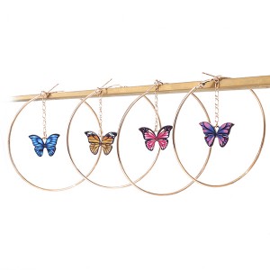 Wholesale New 8K Gold Plated Butterfly Pendant Hoop Earrings for Women Jewelry