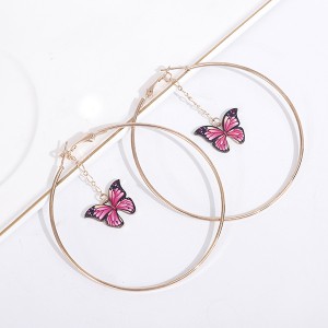 Wholesale Nije 8K Gold Plated Butterfly Hanger Hoop Earrings foar froulju sieraden