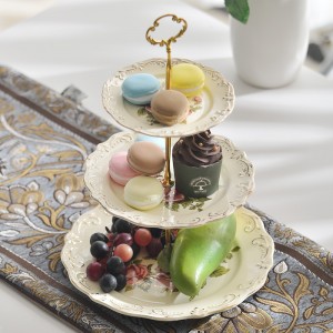 Embossed Ceramic Cake Tray Three-layer Metal Stent Candy Plate