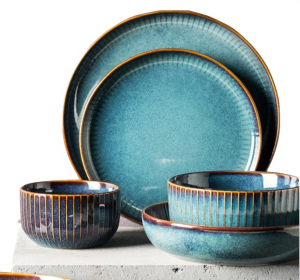 Ambongadiny Blue Round Marokanina Ceramic Dinnerware Set Dinner Plate Bowl