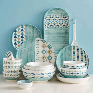 Set de pratos de xeometría de cerámica