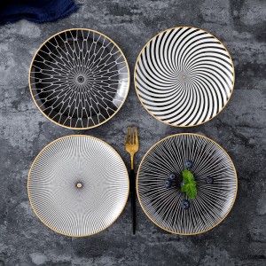 Ceramic Geometry Pattern Round Plate Dinner Tableware
