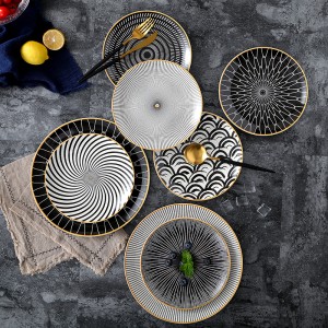 Vaixela de prato redondo con patrón de xeometría de cerámica