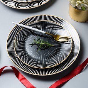 Keramický geometrický vzor kulatý talíř večeře nádobí