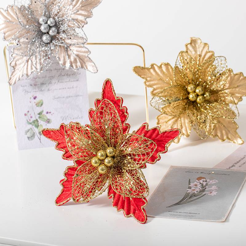 Reasonable price for Market Agency Yiwu - Net Gold Yarn Christmas Flower Simulation Flower Christmas Tree Decoration – Sellers Union