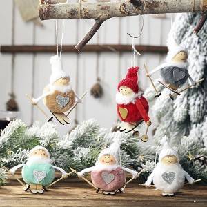 Christmas Pompom Doll Pendant Love Angel Ski Snowman Christmas Tree Decoration