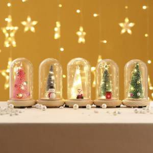 Christmas Gift Wooden Glass Cover Luminous Mini Christmas Tree Ornaments