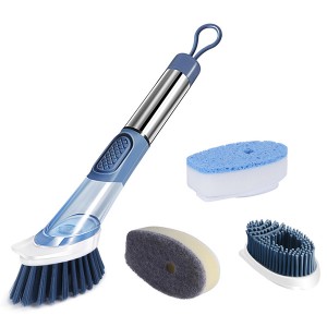 Wholesale Kitchen Dish Washing Brush with Soap Dispenser Long Handle Pan Pot Sponge Bristle Cleaning Tools
