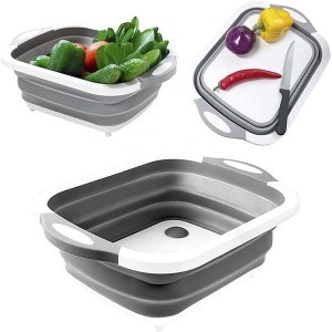 Wholesale Kitchen Chopping Blocks Silicone Collapsible Vegetable Fruit Washing Basket 3 in 1 Cutting Board