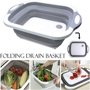 Wholesale Kitchen Chopping Blocks Silicone Collapsible Vegetable Fruit Washing Basket 3 in 1 Cutting Board
