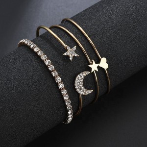 Wholesale Fashion Rhinestone Star Moon Bracelet Cuff Open Bangle