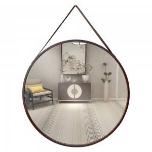 Decorative Wood Round Mirror Frame with Leather Strap Wholesale