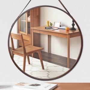 Decorative Wood Round Mirror Frame with Leather Strap Wholesale