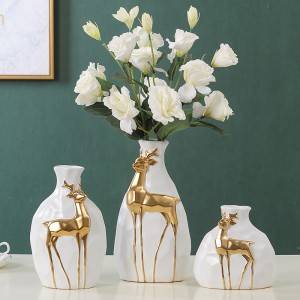 Deer Ceramic Vase Ornaments Three Sets of Artificial Flower Decoration