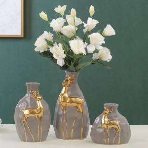 Deer Ceramic Vase Ornaments Three Sets of Artificial Flower Decoration