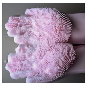 Food Grade Silicone Rubber Heat Resistant Brush Scrubber Household Cleaning Dishwashing Gloves Wholesale