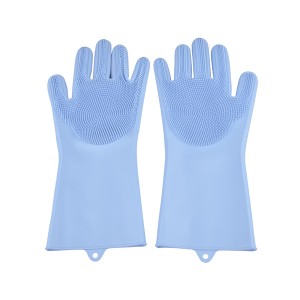 Food Grade Silicone Rubber Heat Resistant Brush Scrubber Household Cleaning Dishwashing Gloves Wholesale