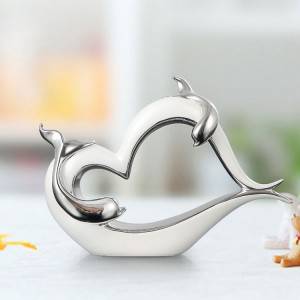 Silver Two Dolphins Couple Heart Wedding Decorations Home Decor