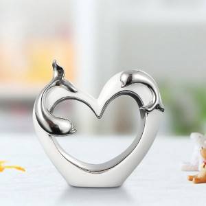 Silver Two Dolphins Couple Heart Wedding Decorations Home Decor