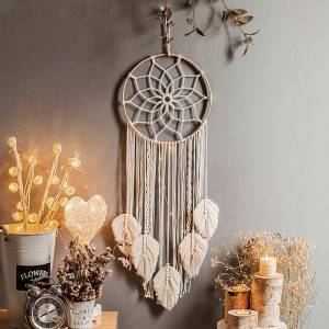 ដៃត្បាញ Dream Catcher Macrame Feather Wall Hanging Decoration