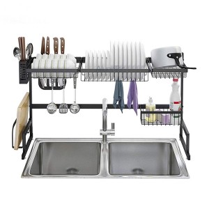 Wholesale Kitchen Storage Drying Holder Metal Stand Plate Shelf Rack Two Tiers Dish Drainer