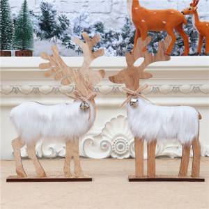 Christmas Wooden Decoration Elk with White Hair Light Decoration
