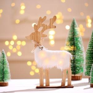 Christmas Wooden Decoration Elk with White Hair Light Decoration