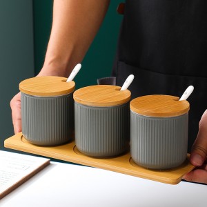 Ceramic Striped Seasoning Box Set Kitchen Home Flavoring Box