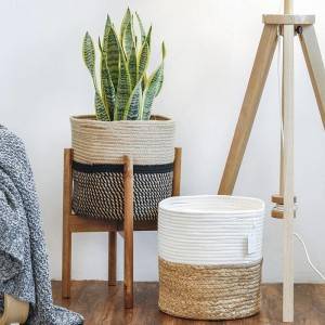 Woven Storage Basket Cotton Rope Flower Plants Basket
