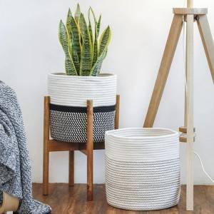 Woven Storage Basket Cotton Rope Flower Plants Basket