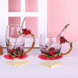 Cup yokhala ndi Handle Enamel Glass Flower Tea Cup Gift Set Wholesale