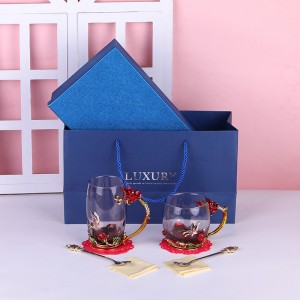 Cup with Handle Enamel Glass Flower Tea Cup Gift Set Wholesale