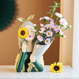 Girl Holding Flowers Vase Home Decorations Wholesale