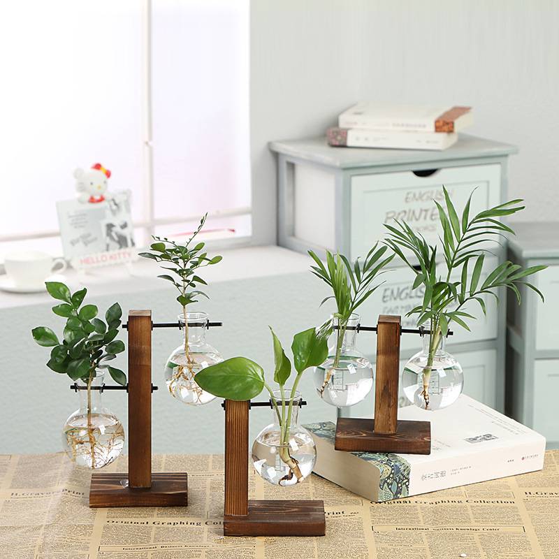 Best Price for yiwu Sourcing Agent - Glass Vase Wooden Frame Green Plant Transparent Vase Desktop Ornament – Sellers Union