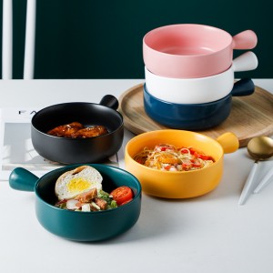 Glazed Ceramic Baking Bowl with Handle Household Pasta Salad Bowl