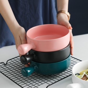 Glasierte Keramik-Backschüssel mit Griff, Haushalts-Nudelsalatschüssel