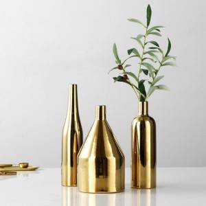 Crafts Gold Ceramic Vase Ornaments Three-piece Set